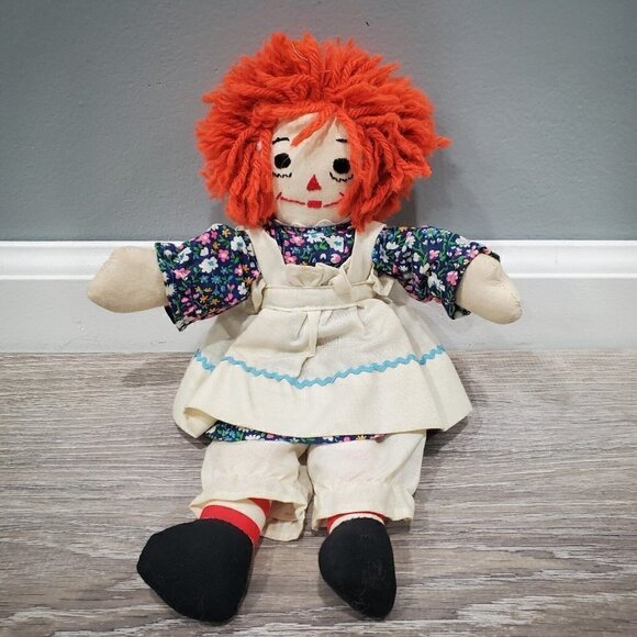 Unbranded Other - Vintage Raggedy Ann 11 inch Cloth Doll Hand Sewn Floral Dress and Apron